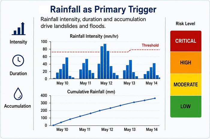 Rainfall intensity duration and accumulation used as hazard trigger variables